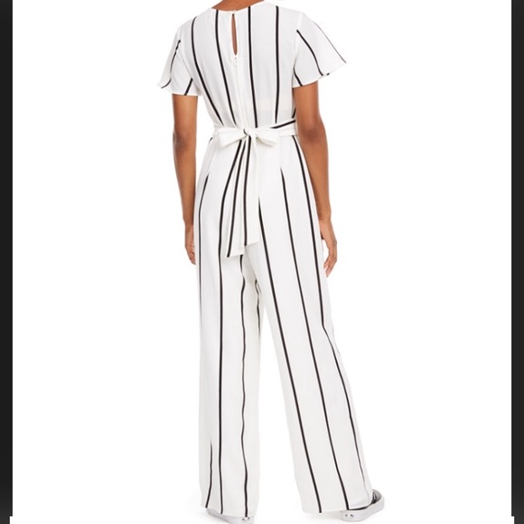 striped v neck jumpsuit